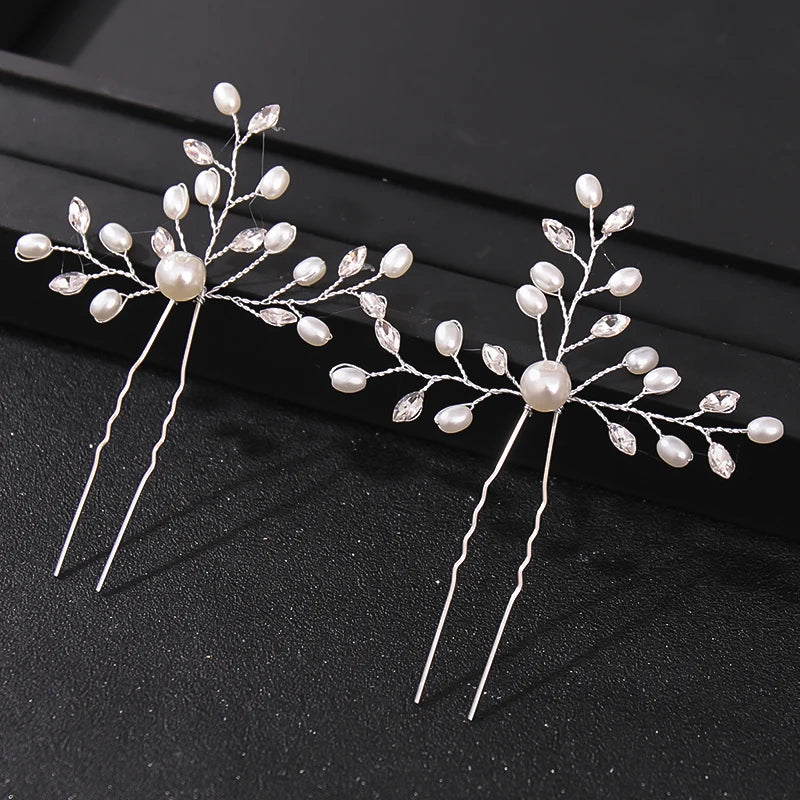 Elegant Crystal Pearl Rhinestone Hairpins for Women Bridal Party Accessories