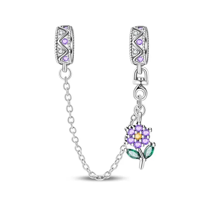 Luxury 925 Sterling Silver Clover Daisy Star Moon Zircon Pavé Safety Chain Bow Necklace and Bracelet Set for Women Fine Jewelry Gifts