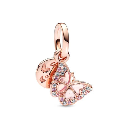Sparkling Rose Gold Family Tree & Flower Charm Bead for European Silver Bracelet YY1166