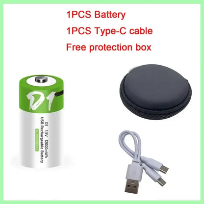 1-8PCS D Size USB Rechargeable Batteries LR20 Li-ion 1.5V 12000mWh with Type-C Cable 1 PCS D and 1 cable CHINA
