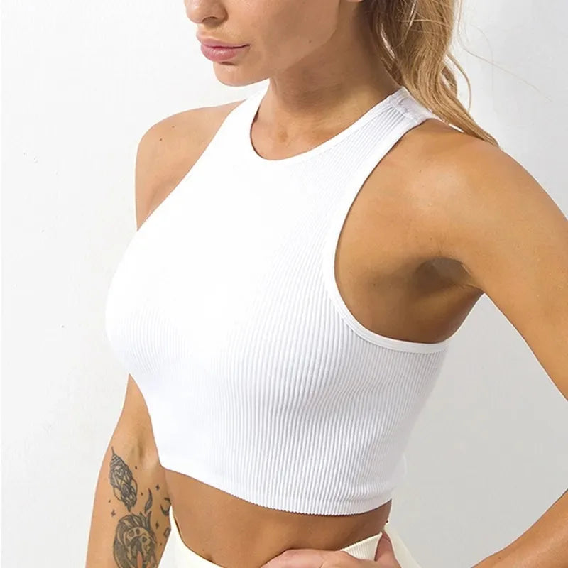 Women’s Seamless Rib-Knit Crop Top Elastic Sleeveless Casual Streetwear Tank