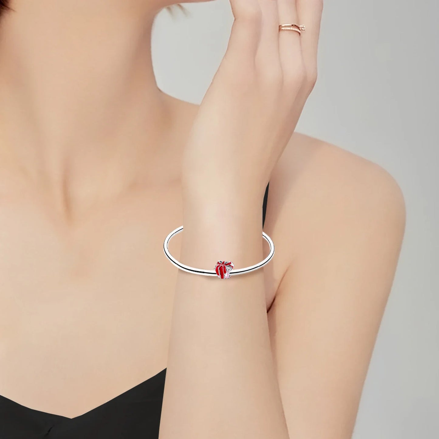 Original 925 Sterling Silver Red Charm Beads Set Heart Cherry Strawberry Flower Fish Zircon Accents for DIY Necklace and Bracelet Jewelry Gift