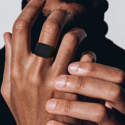 Vnox Black Stainless Steel Signet Ring for Men with Enamel Geometric Top