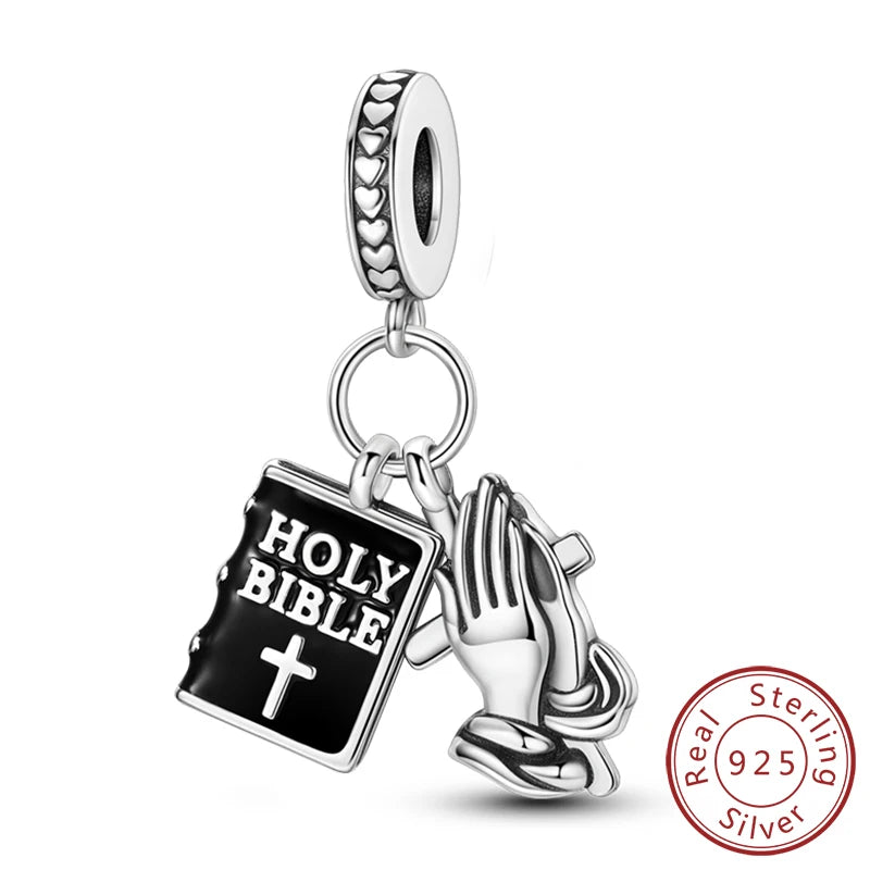 925 Sterling Silver Charms Pendant Set for Bracelets Angel Devil's Eye Fatima's Hand Cross Women's Jewelry Gift KTC1330