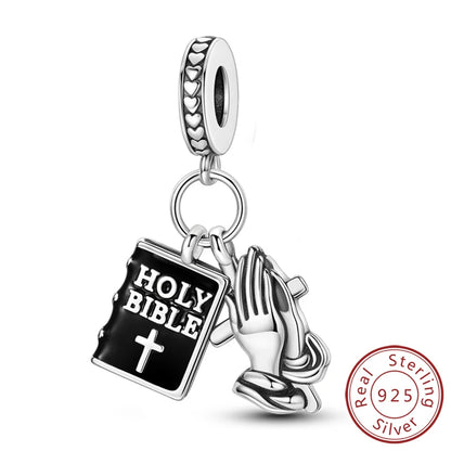 925 Sterling Silver Charms Pendant Set for Bracelets Angel Devil's Eye Fatima's Hand Cross Women's Jewelry Gift KTC1330