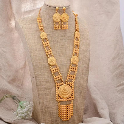 Dubai Gold Color African Jewelry Set for Women and Girls - Elegant Arabic Indian Wedding Necklace and Earrings