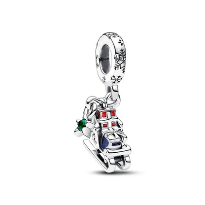925 Sterling Silver Santa Elk Moon Star Bead Charm Cute