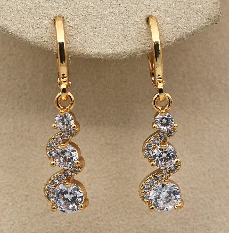 Classic Trend Earrings Gold Color Filled Zircon Dangle Jewelry Z794-2