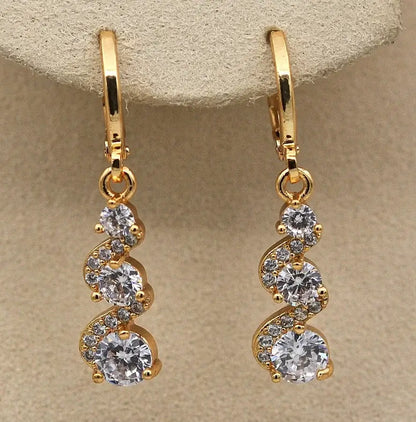 Classic Trend Earrings Gold Color Filled Zircon Dangle Jewelry Z794-2