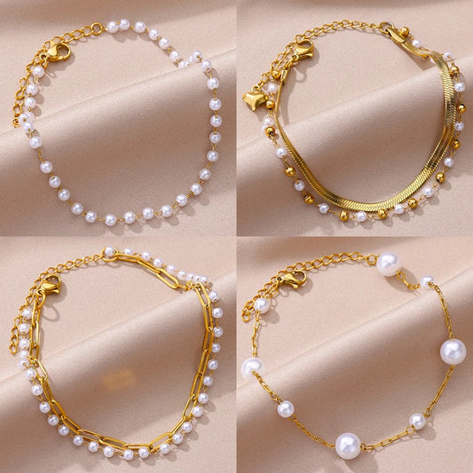 Gold Imitation Pearl Anklets for Women with Stainless Steel Chain - Perfect Summer Beach Accessories and Gifts