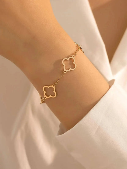 Lucky Luxury Flower Decor Bracelet for Women - Stainless Steel Fashion Jewelry Gift