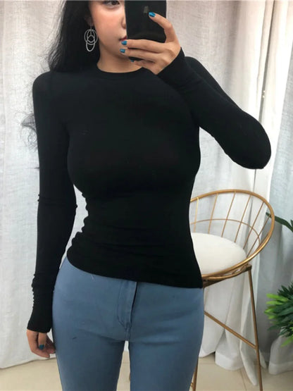 Thin Summer Top Sexy T Shirt Women 2025 Elasticity T-Shirt Korean Style Woman Clothes Slim Tshirt Female Casual Long Sleeve Tops