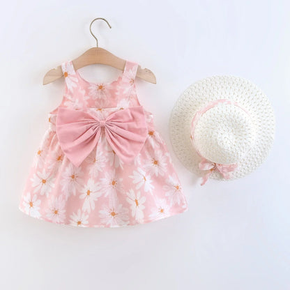 Girls 0-3 Years Old Summer Floral Print Princess Dress Pink