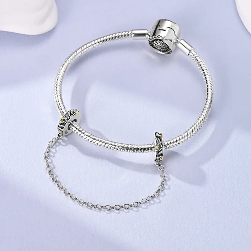 Sterling Silver Cat and Flower Heart Charm for DIY Bracelet Jewelry KTC1612