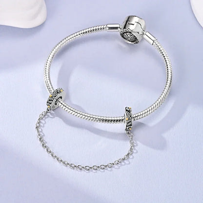 Sterling Silver Cat and Flower Heart Charm for DIY Bracelet Jewelry KTC1612