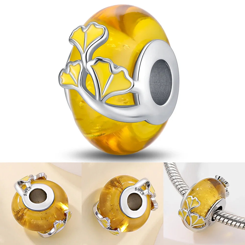 Colorful Flower Murano Glass Charm 925 Sterling Silver Top Rated DIY Jewelry for Bracelets and Necklaces LLZ048