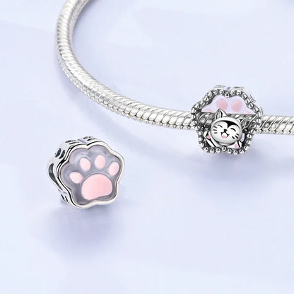 Sterling Silver Cat and Flower Heart Charm for DIY Bracelet Jewelry KTC1609