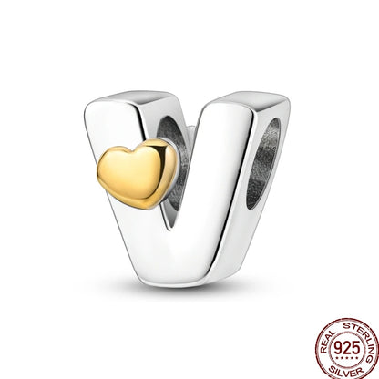 925 Sterling Silver Alphabet Charm Bracelet Gold Heart