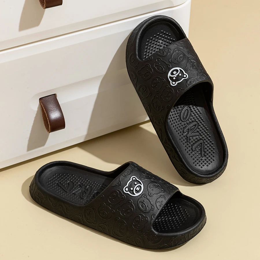 Men's Slippers Summer Cartoon Bear Indoor Soft Thick Sole Anti Slip Women Exquisite Slides