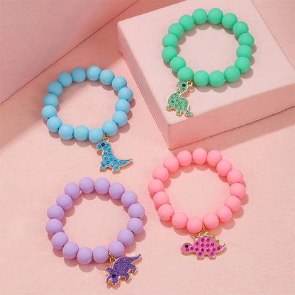 Adorable Cartoon Dinosaur Charm Elastic Bracelets for Girls Jewelry Gift Set