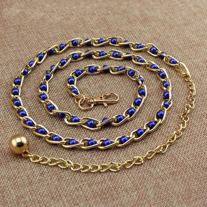Women Pearl Thin Metal Waist Chain Belt Versatile Fashion