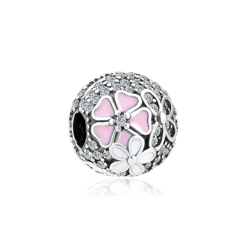 925 Silver Flower Bead Pendant for European Bracelet DIY Jewelry P1090
