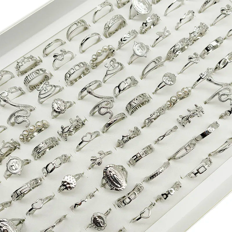 30pcs Alloy Finger Rings Set Trendy Floral and Animal Designs for Women mix size(15mm-19mm) 30pcs style 3 30pcs