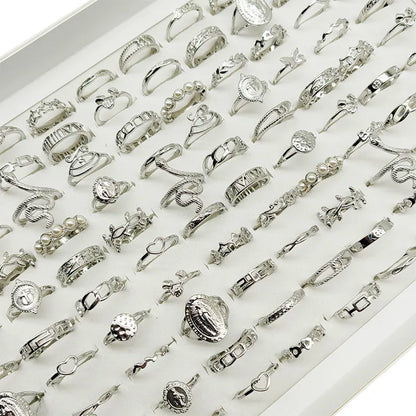 30pcs Alloy Finger Rings Set Trendy Floral and Animal Designs for Women mix size(15mm-19mm) 30pcs style 3 30pcs