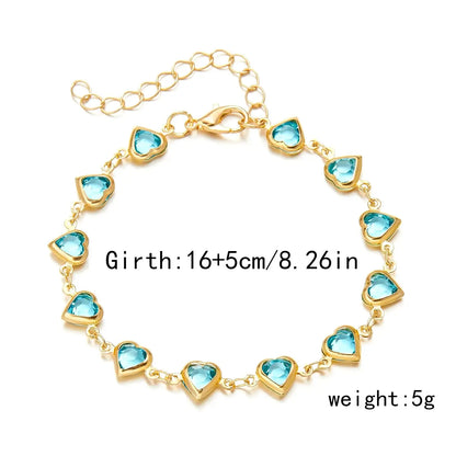 Vintage Red Blue Crystal Heart Bracelets for Women