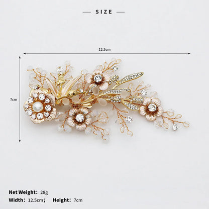 Vintage Golden Floral Hairpin With Frosted Crystal Pearls For Bridal Elegance