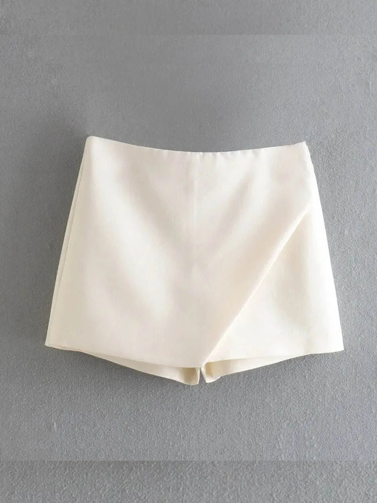 Candy Color Asymmetrical Shorts For Women Zipper Fly Pockets