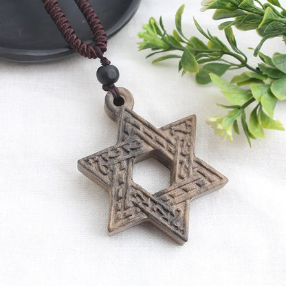 Vintage Long Sweater Chain Necklace for Women with Handmade Sandalwood Pendants in Ethnic Style