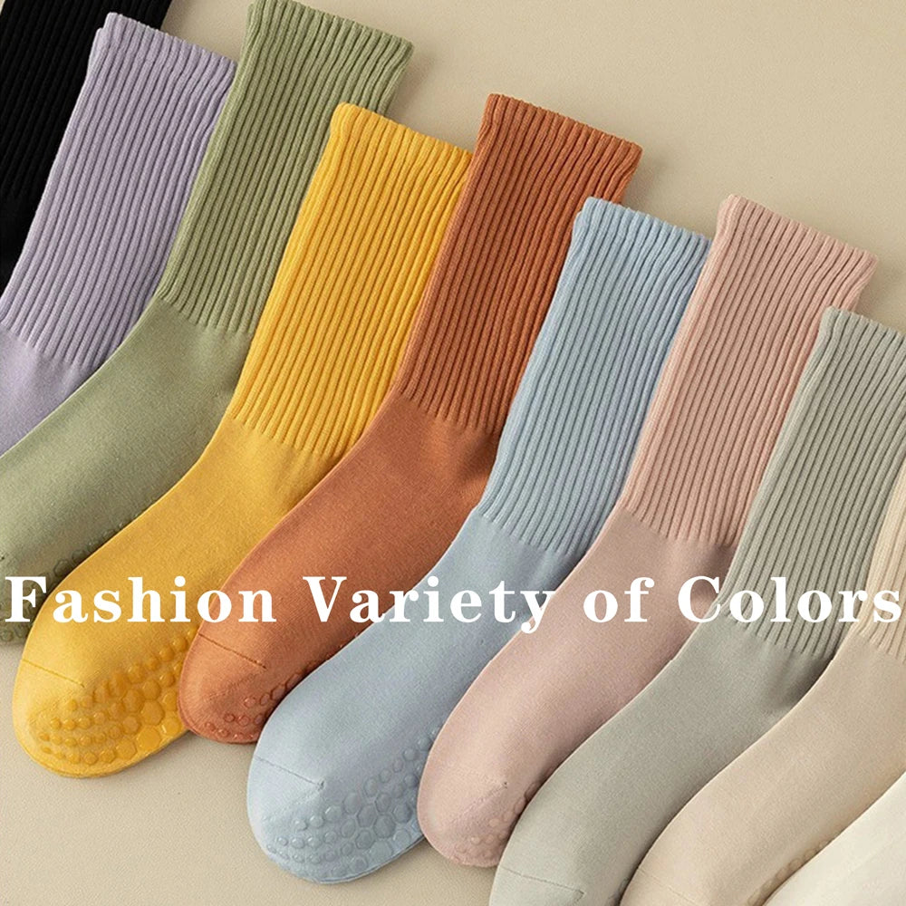 3 Pairs Cotton Anti Slip Medium Yoga Socks For Women