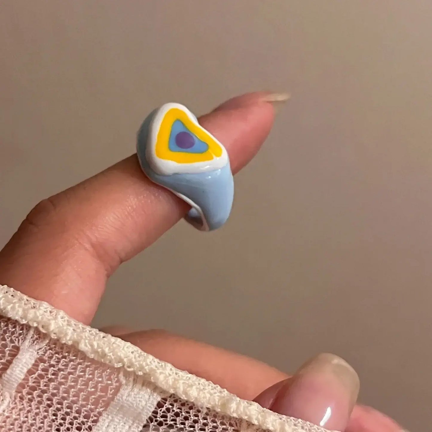 2025 Colorful Enamel Heart Sweet Ring Trendy Geometric Dripping Oil for Women style 02