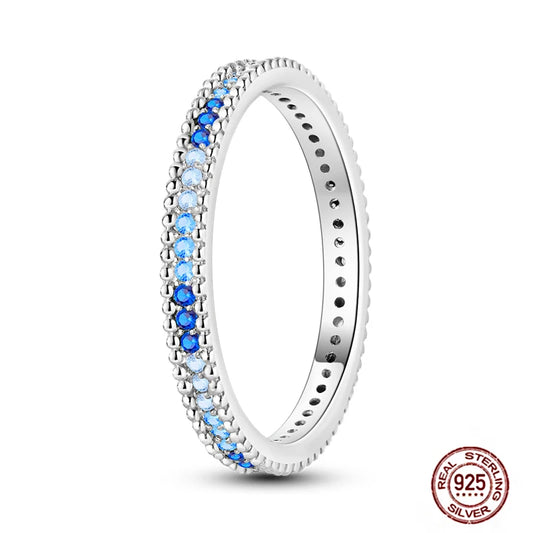 Hot Blue Zircon Ring for Women in 925 Sterling Silver Sparkling Star Moon Design Elegant Wedding Jewelry LLTR210
