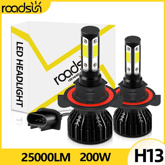 2pcs H13 LED Car Headlight Bulbs 25000LM 200W High Low Beams 360 Degree COB Lighting 6000K 8000K Compatible Universal Auto Lamp