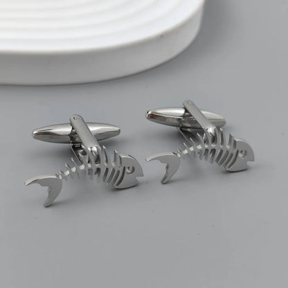 Gold-Plated Fish Bone Brooch Set for Men - Stylish Lapel Pin and Collar Accessory