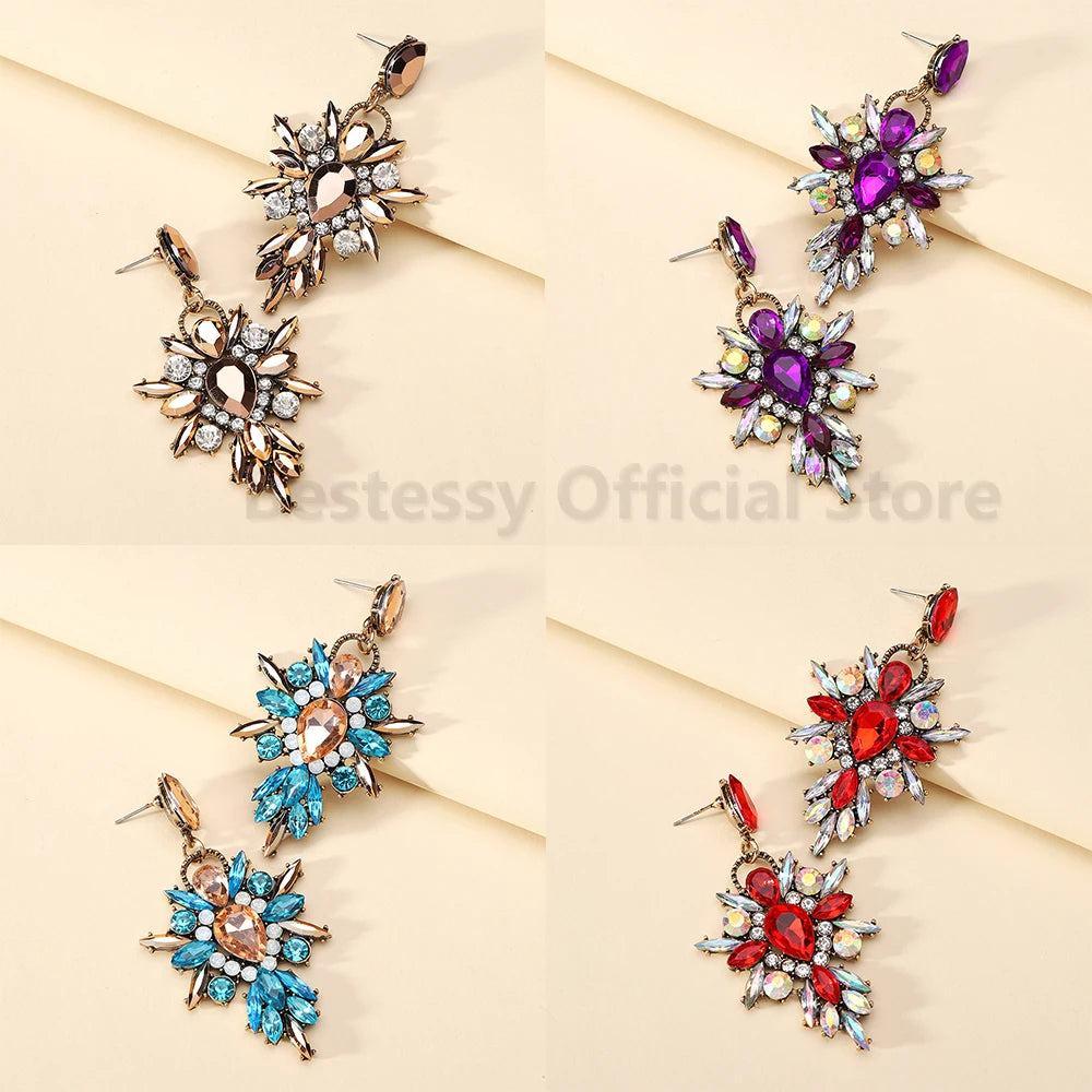 Elegant Rhinestone Drop Earrings for Women - Luxury Chandelier Design for Weddings and Parties