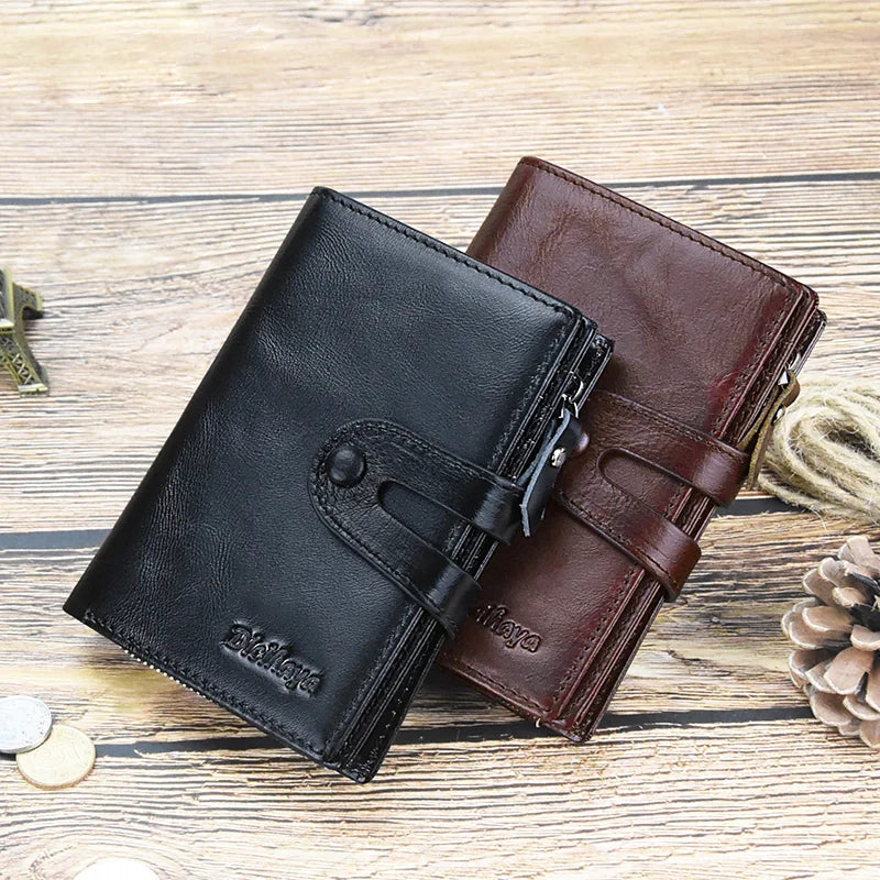 Vintage Real Leather Men Wallet Zipper Coin Card Holder
