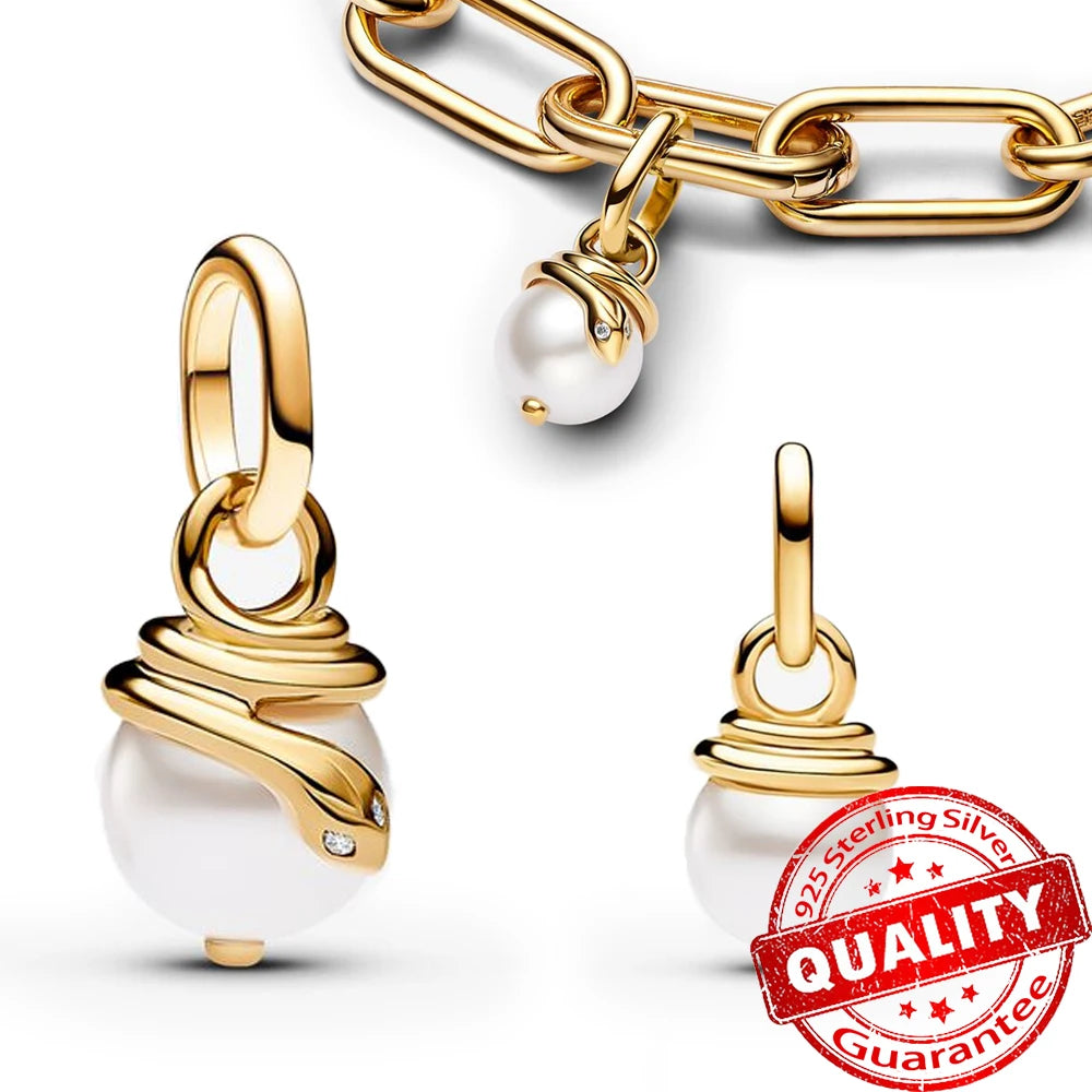 Elegant 925 Sterling Silver Pearl Heart Key Pendant for Bracelets and Necklaces FCC411