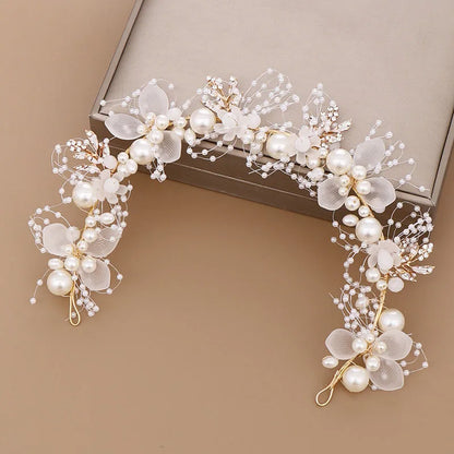 Handmade Crystal Pearl Flower Tiara for Women and Girls - Elegant Bohemian Wedding Hair Accessory
