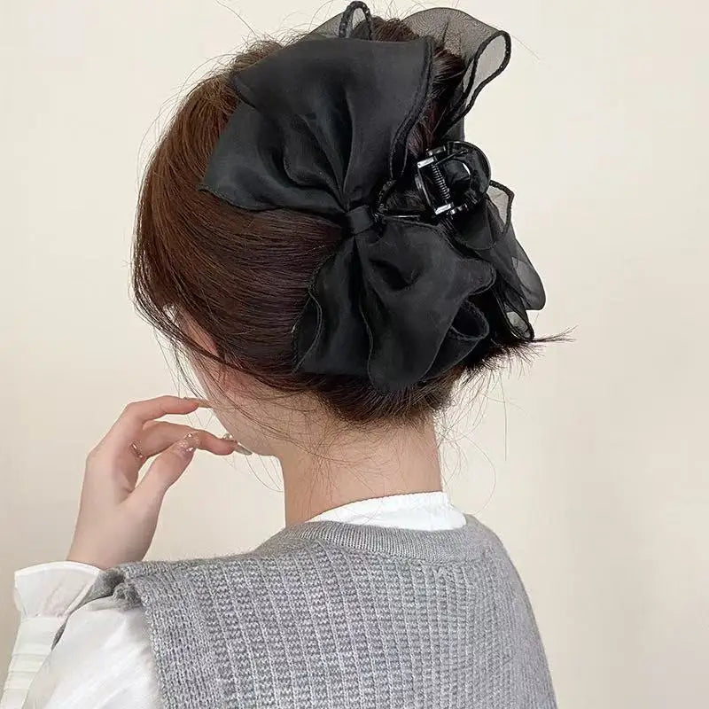 Sweet Organza Reversible Bow Hair Claw for Versatile Style