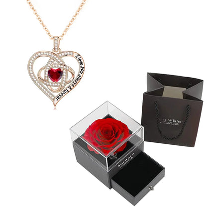 Luxury Red Zircon Pendant Necklace with Rose Flower Gift Box for Women BOX-134-3