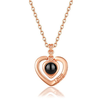 Custom Photo Projection Necklace Copper Pendant with Titanium Steel Chain for Women Rose Golden-05 45cm