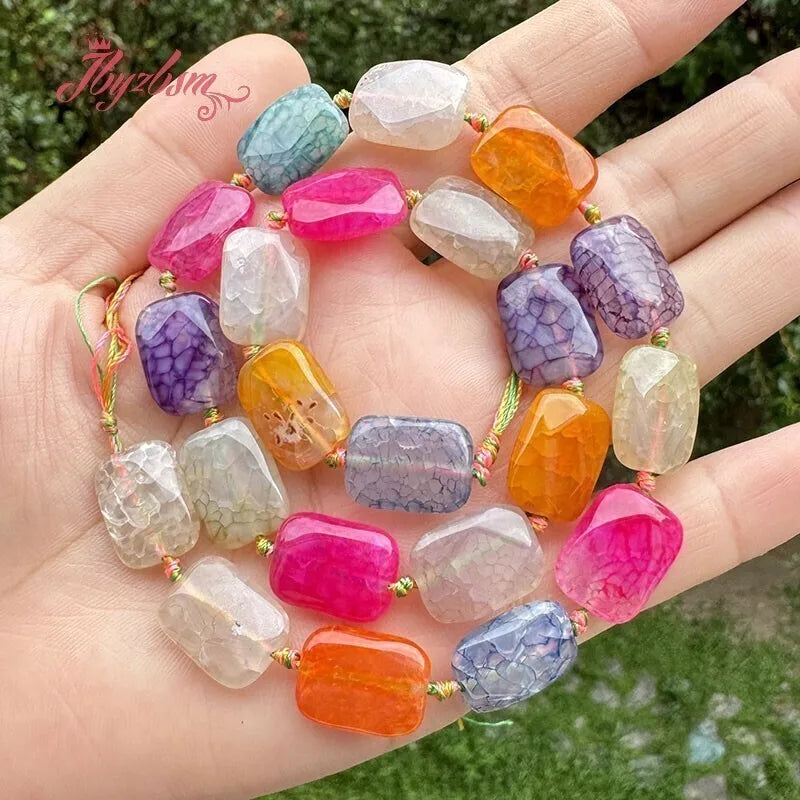 Natural Multicolor Cracked Agate Faceted Stone Beads for DIY Necklaces and Bracelets 15 Inches