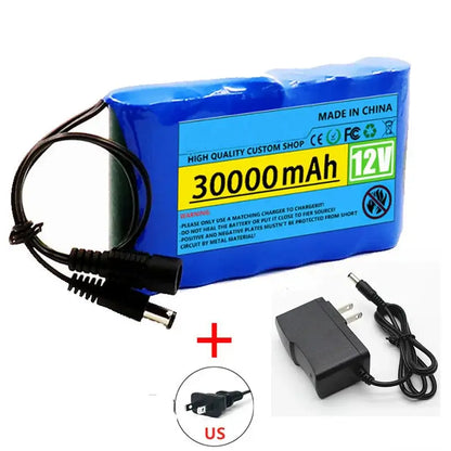 12V 30000mah Lithium Battery Pack Capacity Rechargeable Battery DC 12.6V 30Ah for CCTV Cam and Electrical Appliances BatteryX1 ChargerX1 1