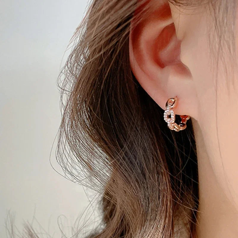 Huitan Rose Gold Chain Link Hoop Earrings with Shiny CZ for Women
