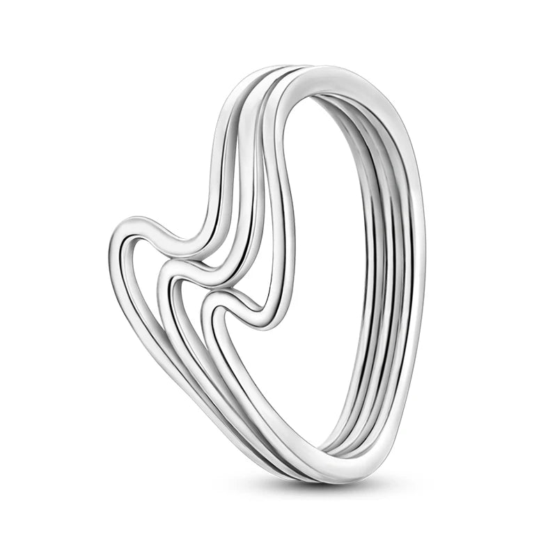 Women's Classic Geometric 925 Sterling Silver Ring with Overlapping Zircon KJR206