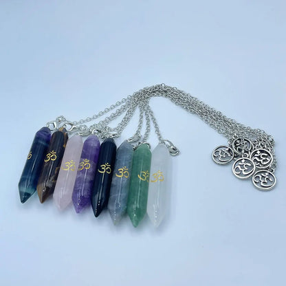 Mystic Fluorite Amethyst Crystal Pendulum Necklace for Divination and Reiki