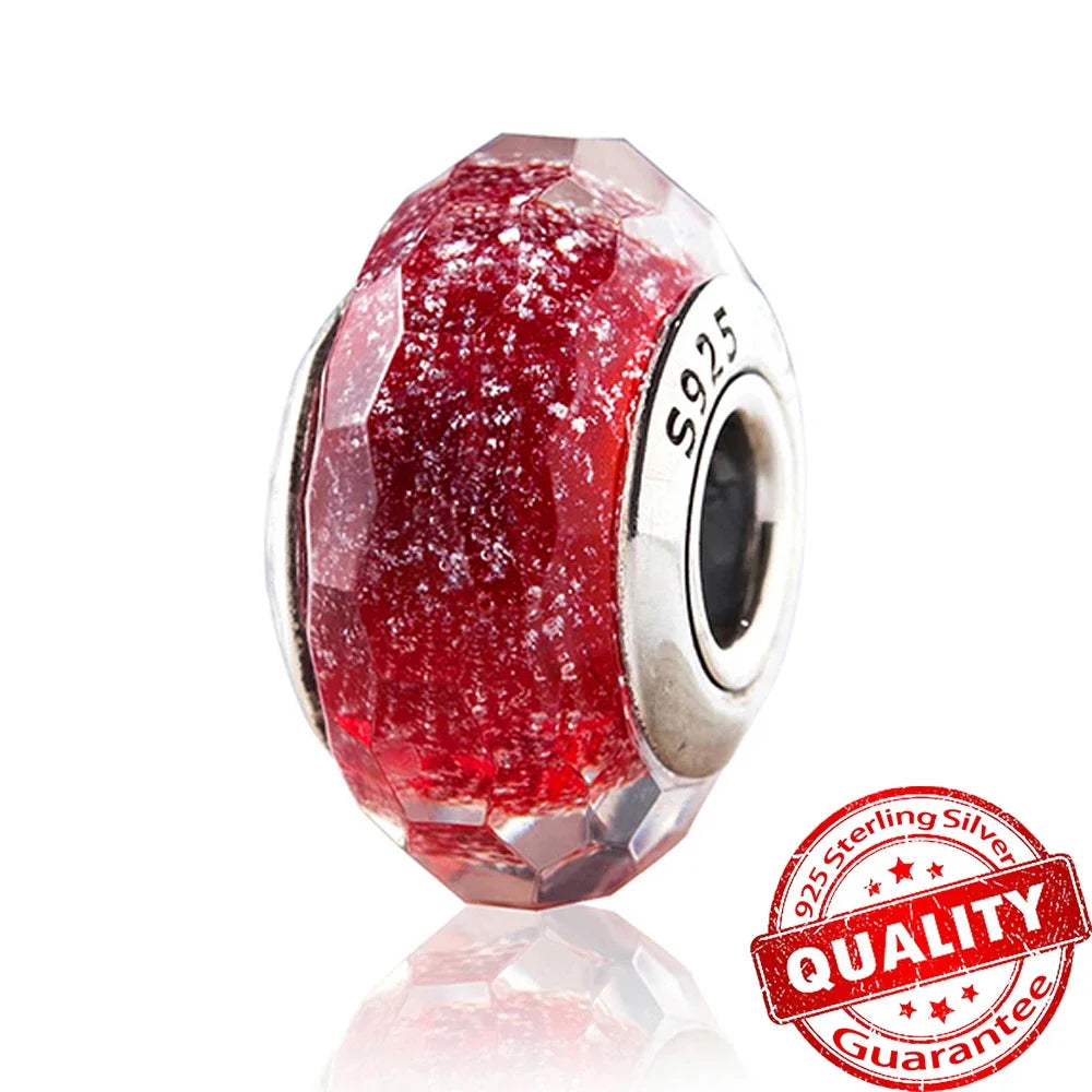 Colorful Flower Murano Glass Charm 925 Sterling Silver Top Rated DIY Jewelry for Bracelets and Necklaces LLZ008-RD